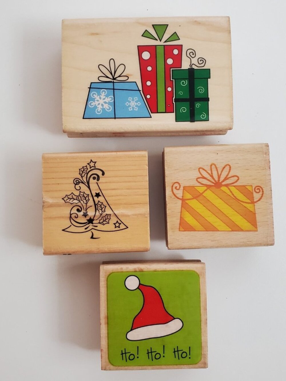 Christmas Wood Rubber Stamps Lot 4 Santa Gifts Tree Rubber Stampede Sarah Beise